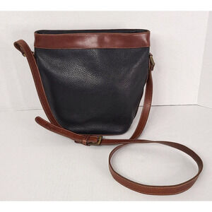 FOSSIL Black Brown Pebbled Leather Crossbody Purse 11x9 Bucket Minimalist